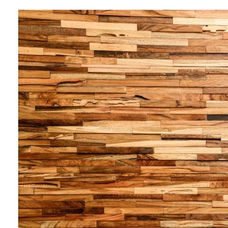 HomeRoots Brown 3D Embossed Geometric Teak Reclaimed Wood Decorative Wall Panels - 47.75' X '11.75' X '0.75