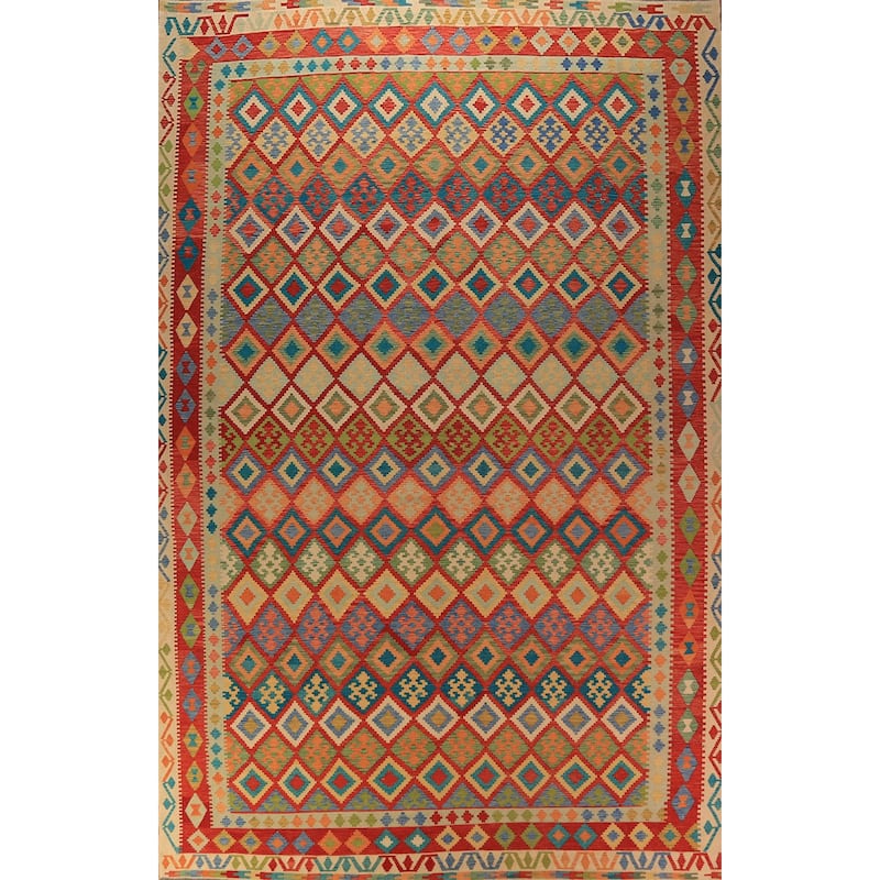 South Western Style Kilim Oriental Large Rug Flatweave Wool Carpet - 10'4"x 16'0"