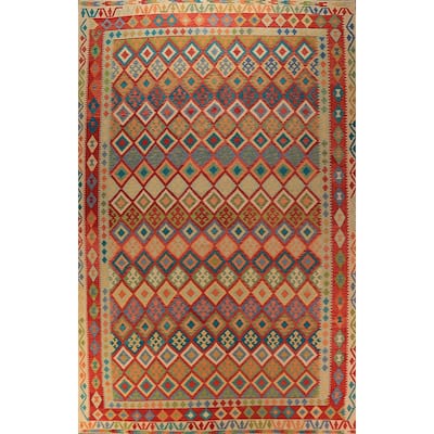 South Western Style Kilim Oriental Large Rug Flatweave Wool Carpet - 10'4"x 16'0"