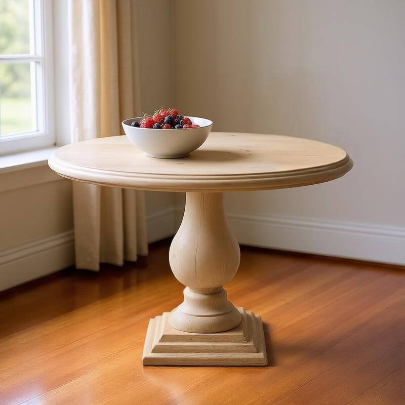HomeRoots 48" Natural Solid Wood Pedestal Base Round Top Dining Table - 48 in. x 30 in. x 48 in. - 48 in. x 30 in.  x 48 in. - Natural
