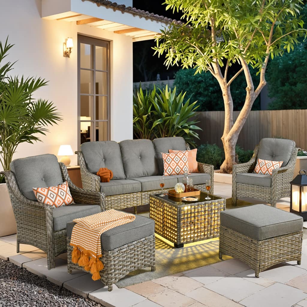 HOOOWOOO 6-pieces Wicker Patio Furniture Conversation Set with Coffee Table