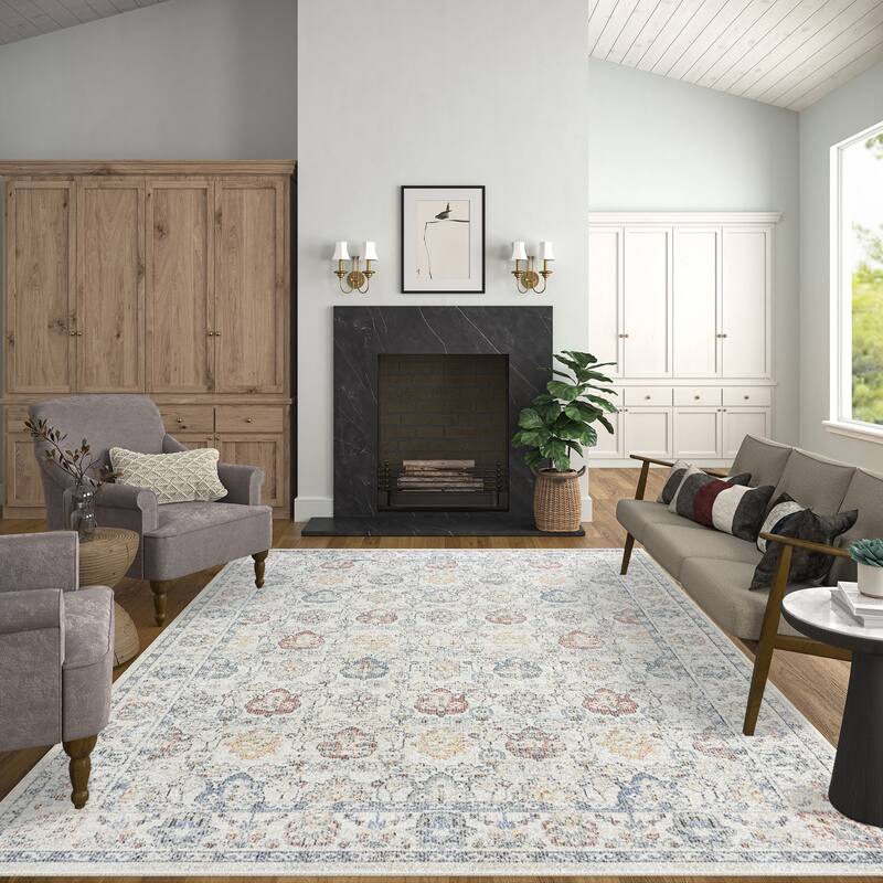 Addalyn Oriental Border Area Rug - 5'3'' x 7'3'' - Cream/Blue
