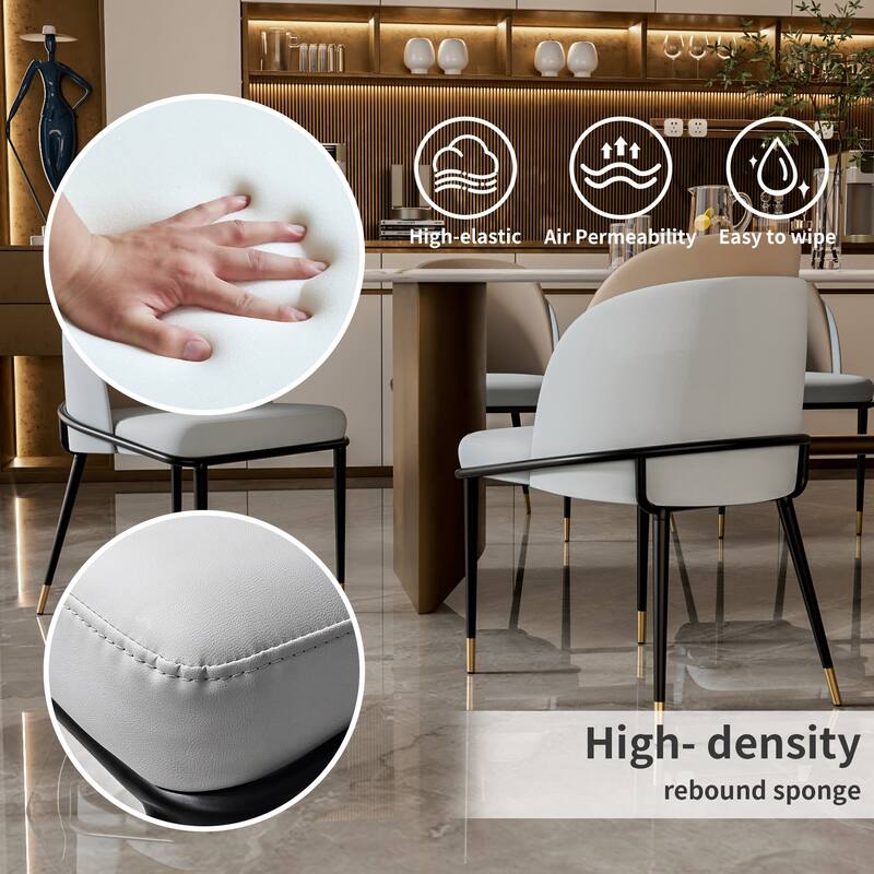 Set of 2 Kitchen Leather Two Toned Leisure Upholstered Seat Dining Room Chairs with Metal Legs