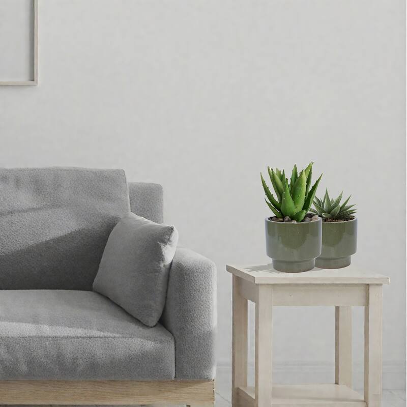 Handmade Indoor/Outdoor Ceramic Planter Set with Earthy Glossy Finish