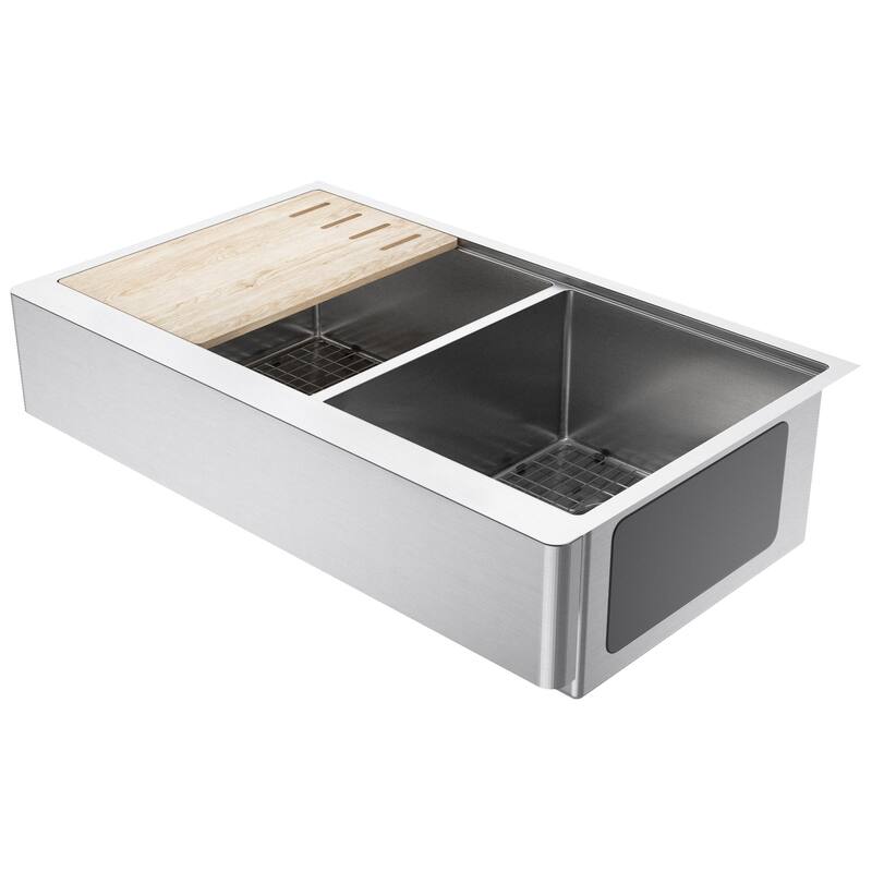 36" Self-Trimming RETRO-FIT Short Apro Stainless Steel Double Bowl