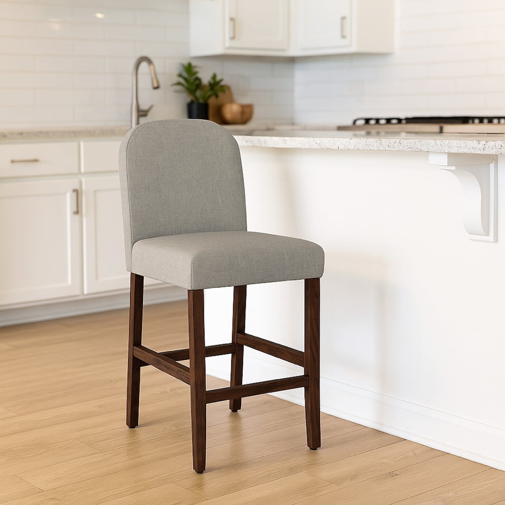 Aleo Counter Stool Chair, Gray Woven Fabric and Tapered Wood Legs