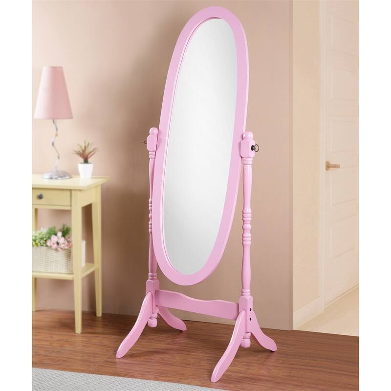 Traditional Queen Anna Style Wood Floor Cheval Mirror - Pink
