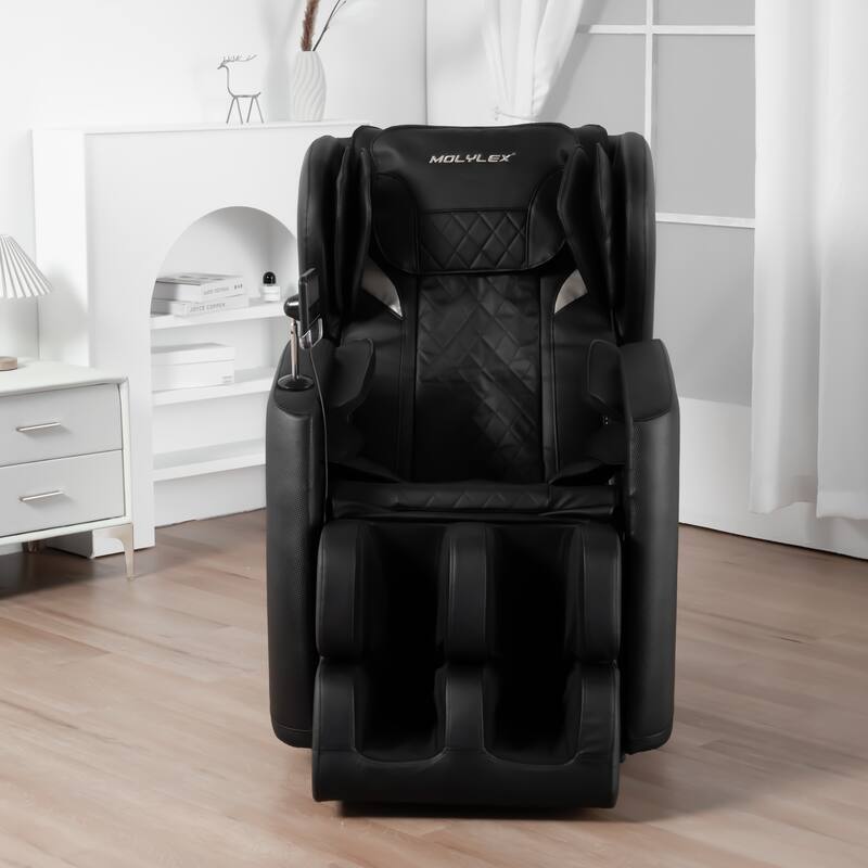 Black Zero Gravity Full Body Massage Chair with Air Pressure, Heated Foot Rollers & Bluetooth, Reclining Chair