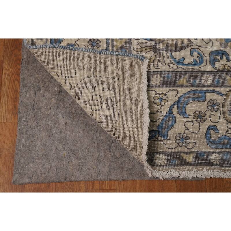 Tabriz Persian Area Rug Hand-Knotted Beige Floral Wool Carpet - 8'2"x 10'9"