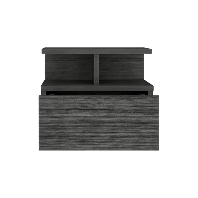 Wall-Mounted Floating Nightstand with Single Drawer and 2-Tier Shelf in Smokey Oak