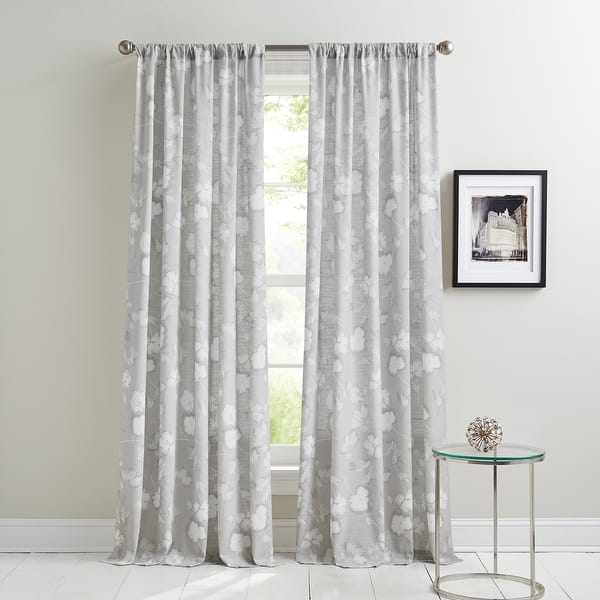 slide 2 of 10, DKNY Dandelion Floral Window Curtain Panel Pair 63 inches - Grey
