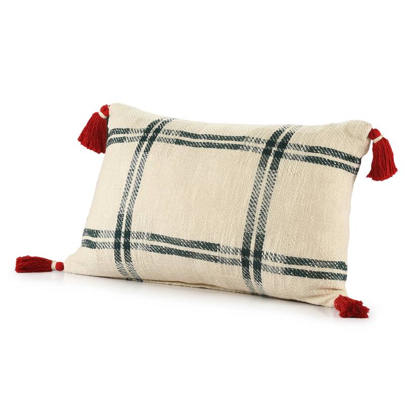 Sevita Woven Holiday Plaid Cotton Throw Pillow