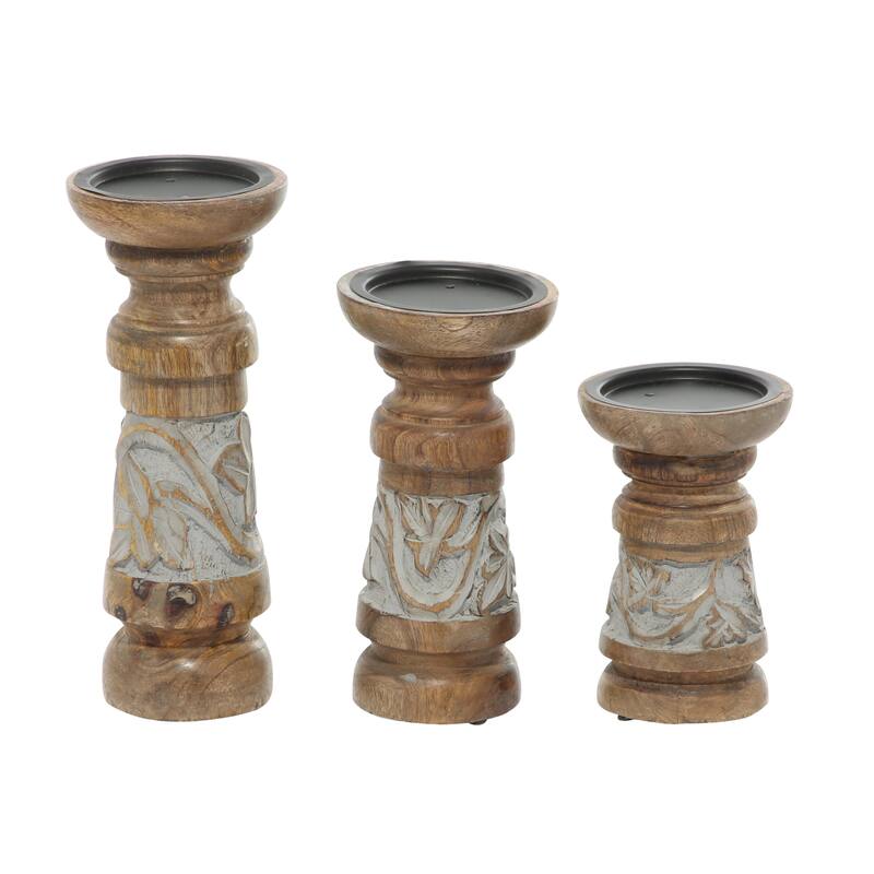 Bronze Wood Decorative Candle Holder (Set of 3)