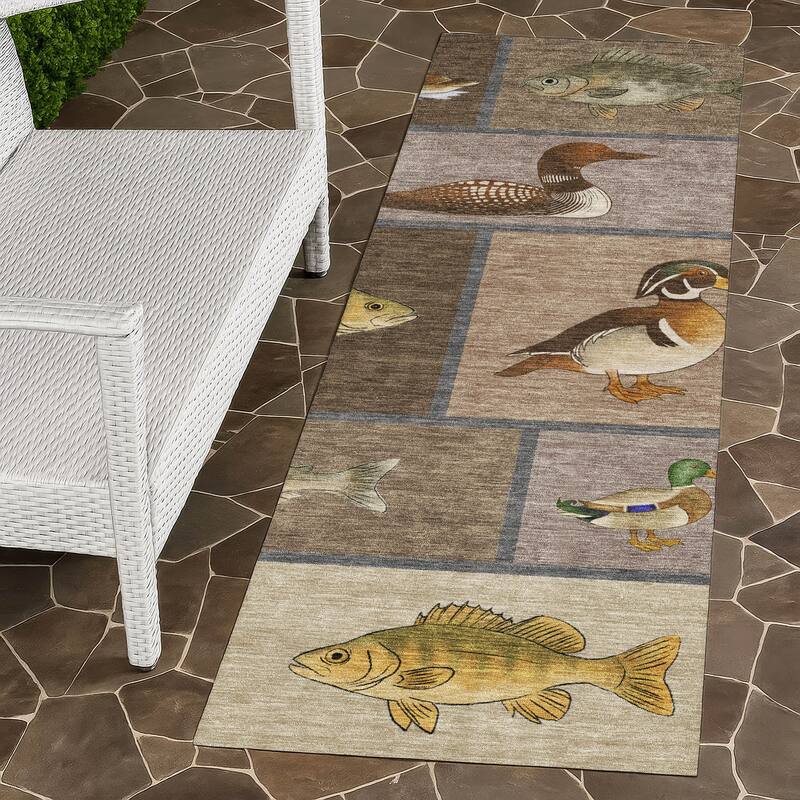 Machine Washable Indoor/ Outdoor Cabin Lodge Chantille Rug - Brown - 2'3" x 7'6"