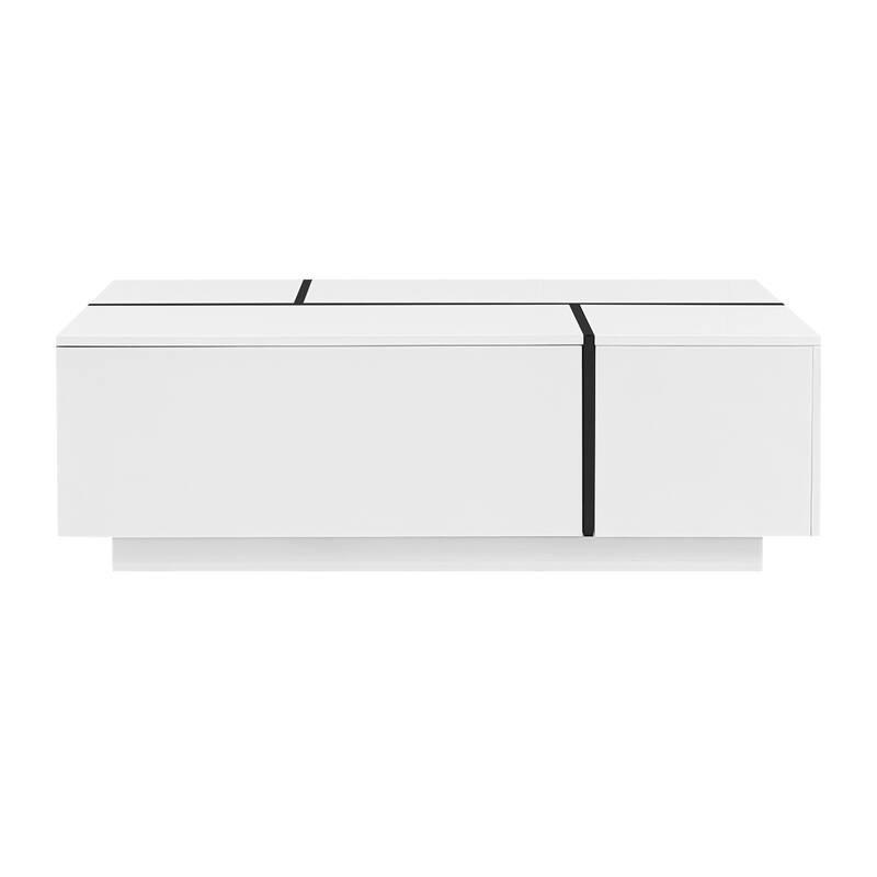 Extendable Rectangle Coffee Table, Tea Table for Living Room, Modern High-Gloss Center Table with Hidden Storage and 2 Drawers