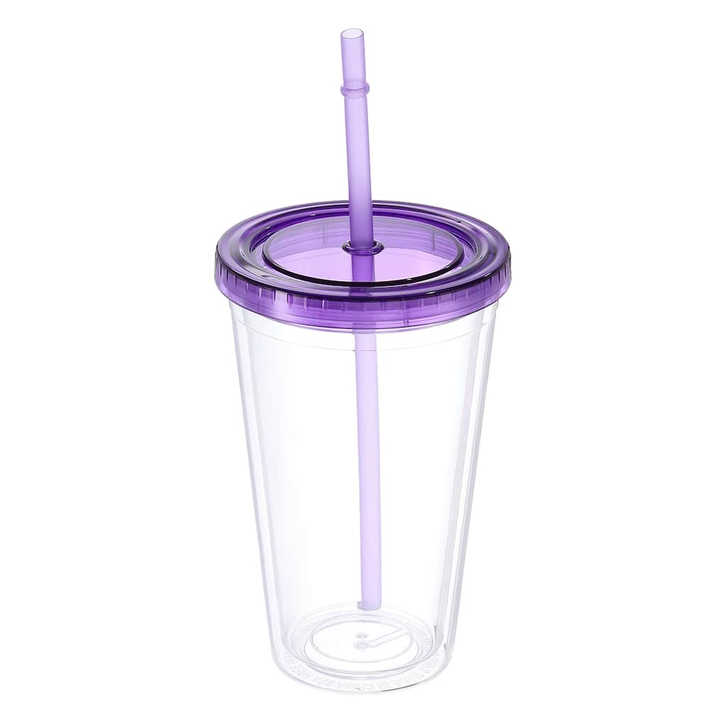 Acrylic Tumbler with Lid & Straw, 16Oz Double Wall Cups Clear Tumblers