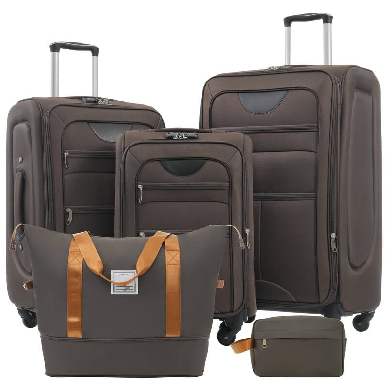 Softside Luggage Set with Expandable Suitcases, Duffel Bag, and TSA Lock, 4 Multi-Directional Spinner Wheels (20/24/28in) - Brown