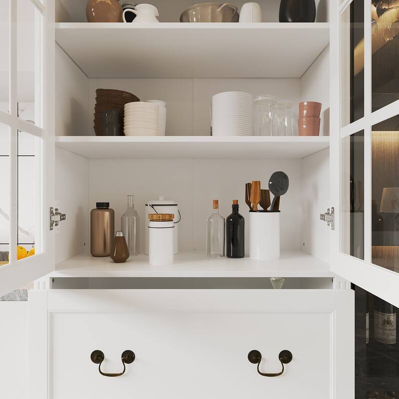 78.7" Combo Buffet Bookcase Storage Cabinet Glass Bookshelf Display