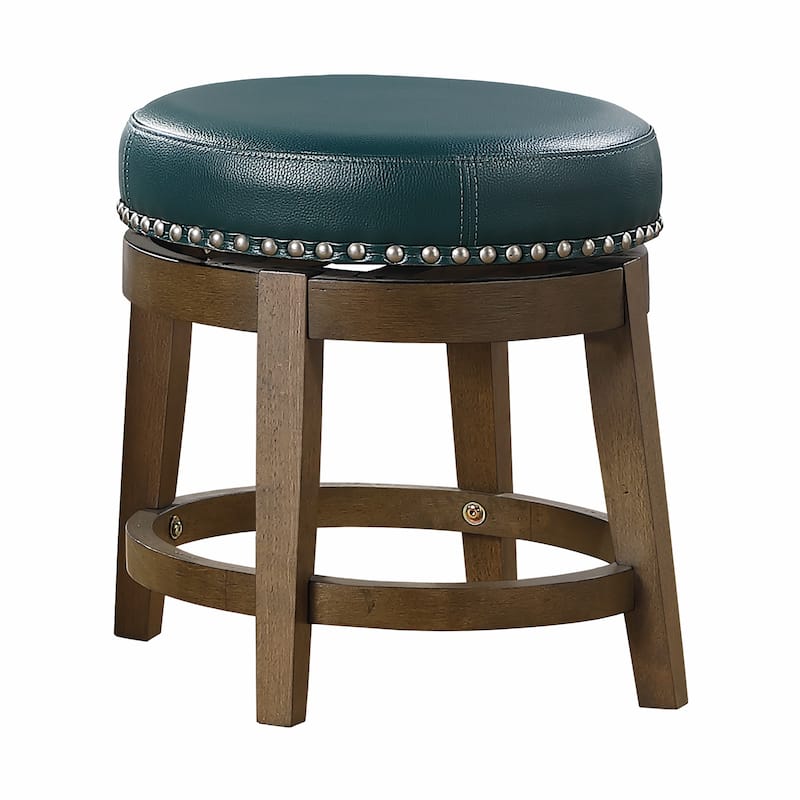 Bara 20 Inch Swivel Dining Stool, Green Round Faux Leather, Set of 2