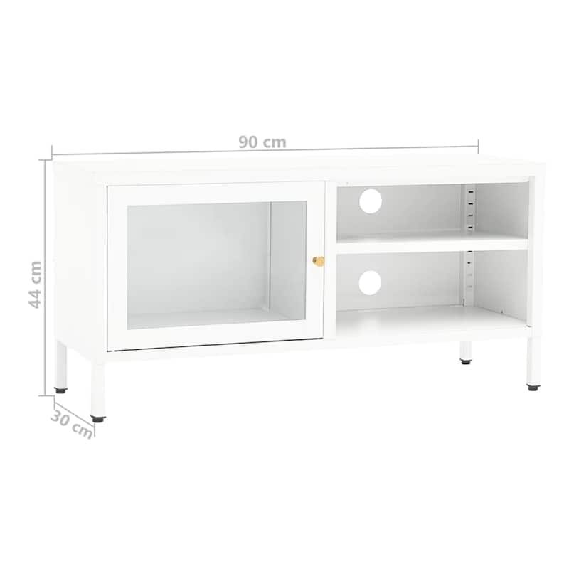 vidaXL TV Stand White 35.4"x11.8"x17.3" Steel and Glass - 35.4" x 11.8" x 17.3"