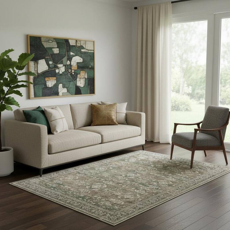 HomeRoots Floral Medallion Traditional Rectangle Area Rug - 5' X 7'