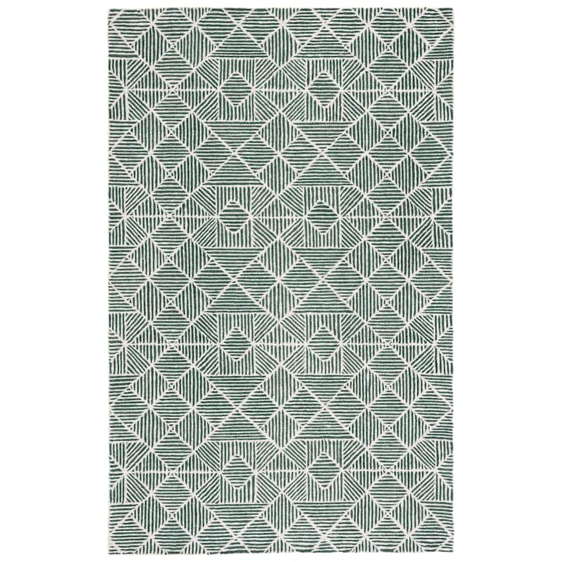 SAFAVIEH Handmade Abstract Harmanna Modern Wool Rug - 6' Square - Dark Green/Ivory