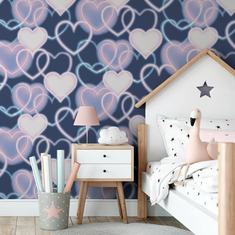 Arthouse Effie Navy Neon Heart Wallpaper
