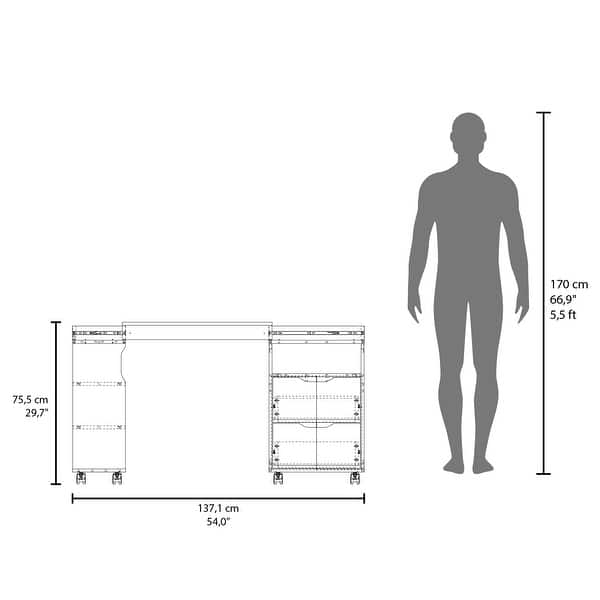 dimension image slide 2 of 4, Loris Extendable Desk with Two Drawers