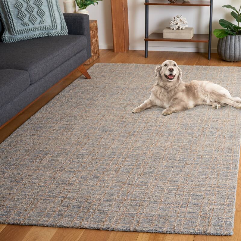 SAFAVIEH Handmade Ebony Ella Contemporary Wool Rug - 6' Round - Blue/Beige