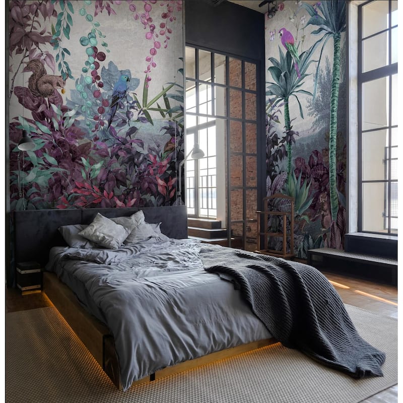 Enchanted Jungle Wallpaper Mural Tropical Birds and Foliage