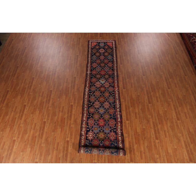 Malayer Minakhani Persian Vintage Runner Rug Handmade Wool Carpet - 3'4" x 16'7"
