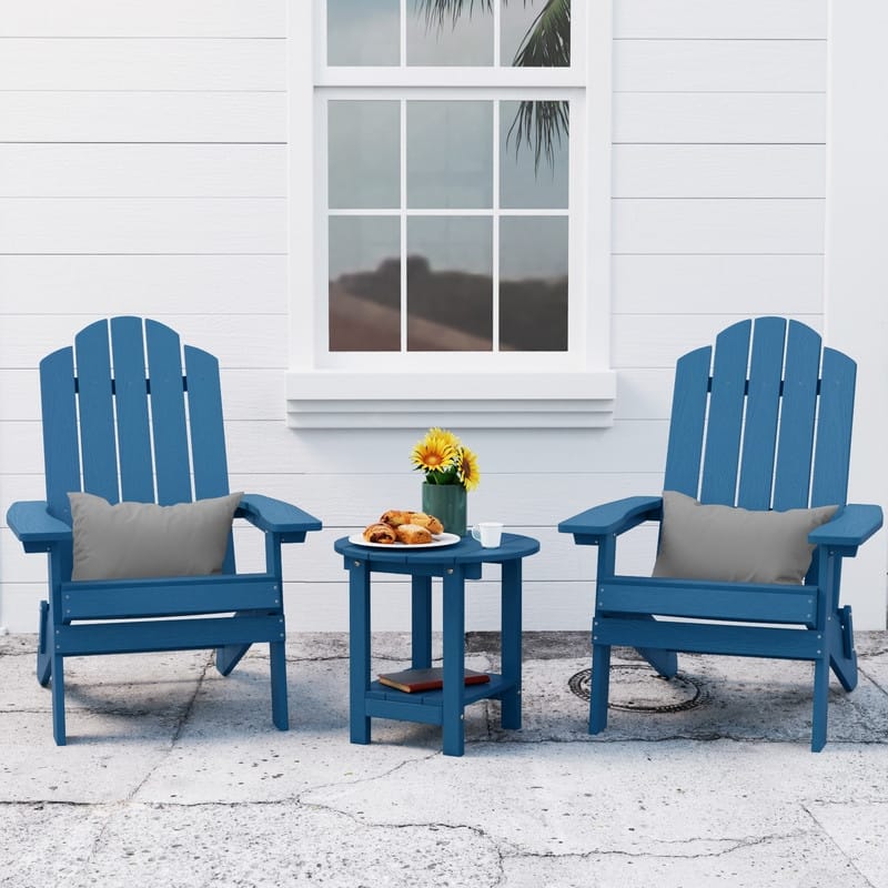 WINSOON 3-Piece All Weather HIPS Outdoor Folding Adirondack Chairs and Table Set