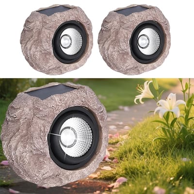 2 Pack Solar Rock Lights Outdoor – Waterproof LED Garden Spotlights Yard, Patio, Walkway & Landscape Decor - Gray