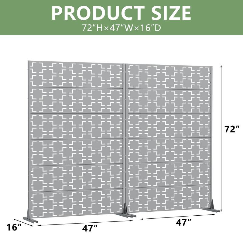Outdoor Freestanding Metal Privacy Screen Decorative Garden Fence Set of 2