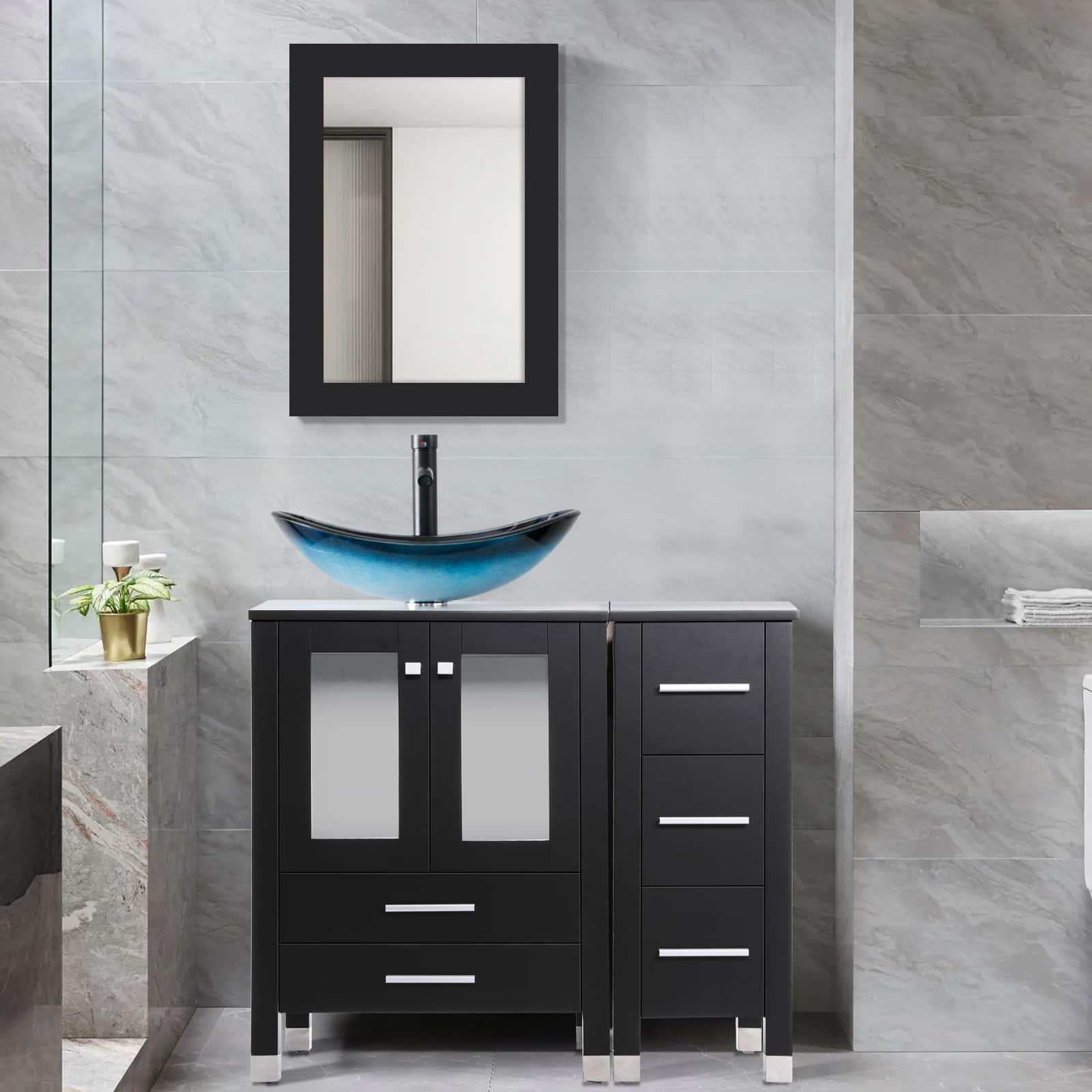 Option B-Glass blue boat sink