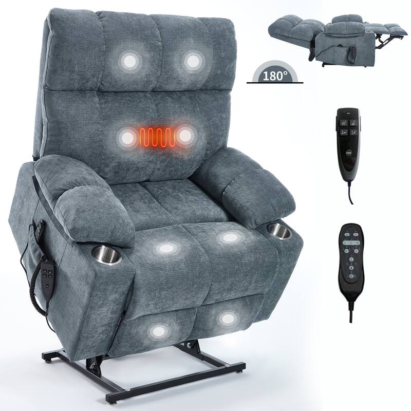 Roomfitters Dual Motor Power Lift Recliner Chair with Heat Massage Oversized Infinite Position Sofa with Cup Holders
