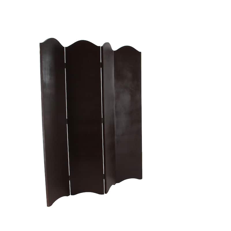 Brown Faux Leather Hinged Foldable Partition 4 Panel Scroll Partition Room Divider Screen with Faux Leather Detailing