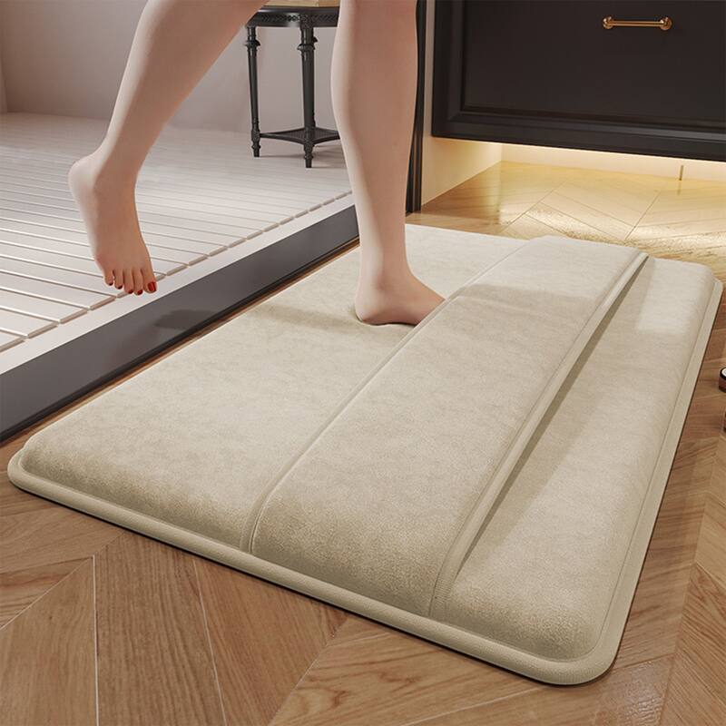 Memory Foam Bath Mat, Absorbent Non Slip Bath Rug, Thick Bath Rug Carpet for Bathroom Floor, Tub and Shower - Khaki - 16" x 24"