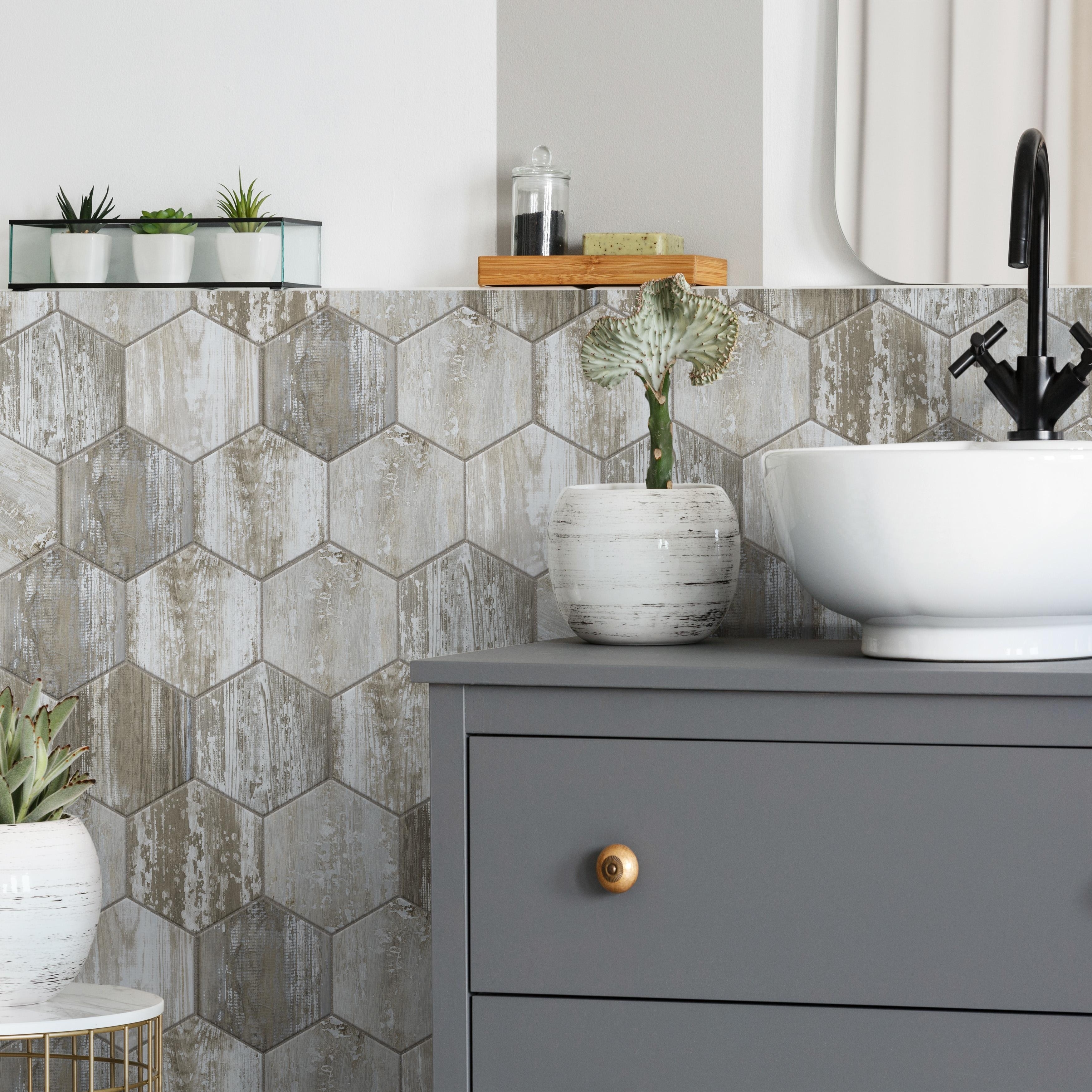 Merola Tile Suomi Hex Grey 8-5/8" x 9-7/8" Porcelain Floor and Wall Tile