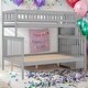 preview thumbnail 1 of 16, Twin over Full Stairway Bunk Bed with Storage, Gray Grey