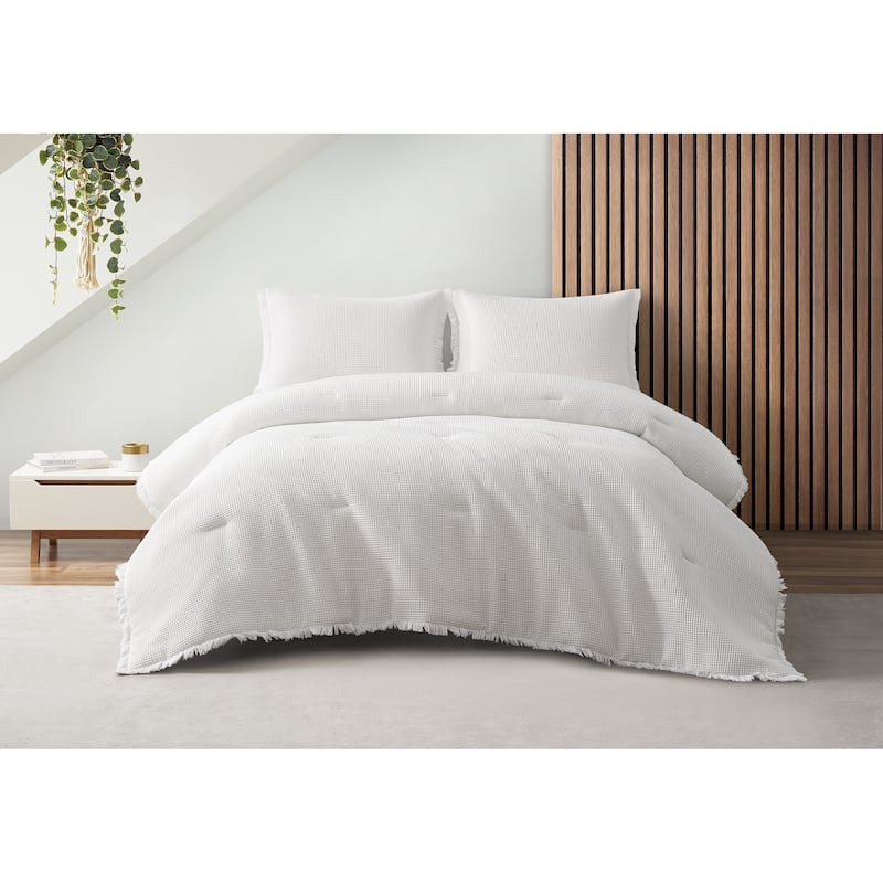 Charlotte 3 Piece Reversible Waffle Comforter Set - Full - Queen - Off-White