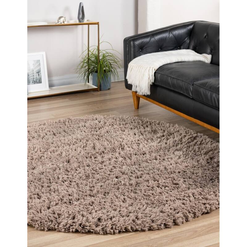 Shag Arum Shag Collection Area Rug - 8' Round - Khaki