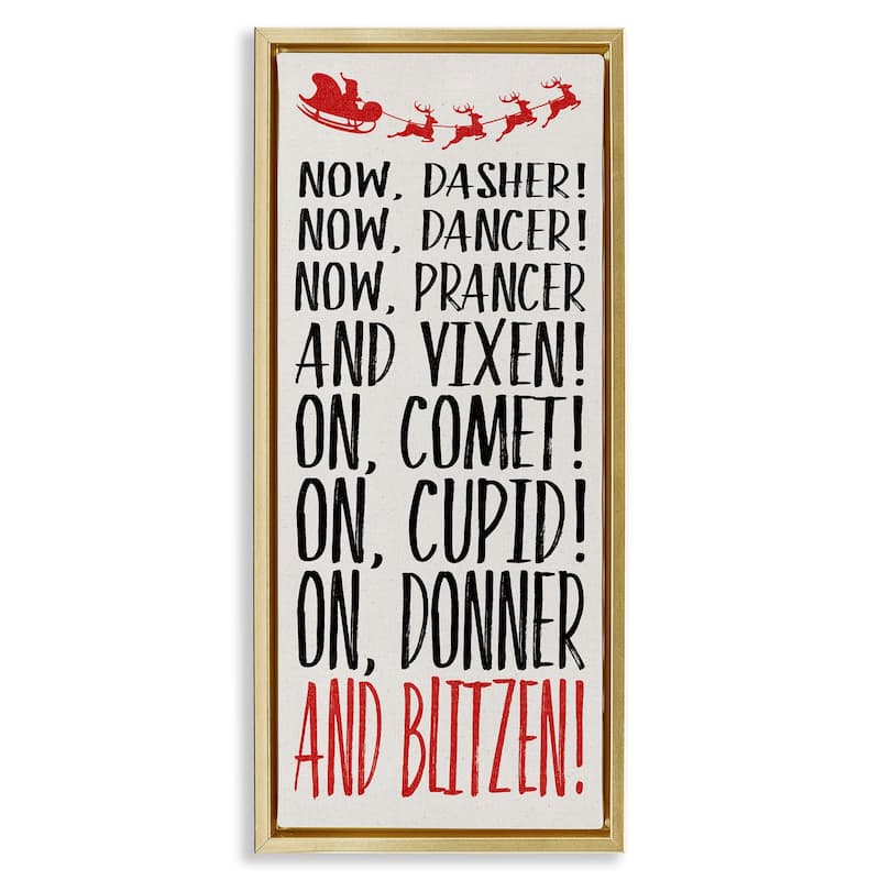 Stupell Holiday Reindeer Names Framed Floater Canvas Wall Art Design By Dogwood Portfolio - 15 x 31 - Gold