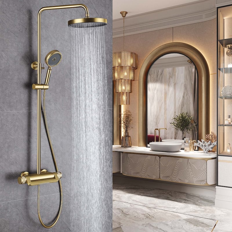 47"H Solid Brass Thermostatic Shower System with Rough-In Valve