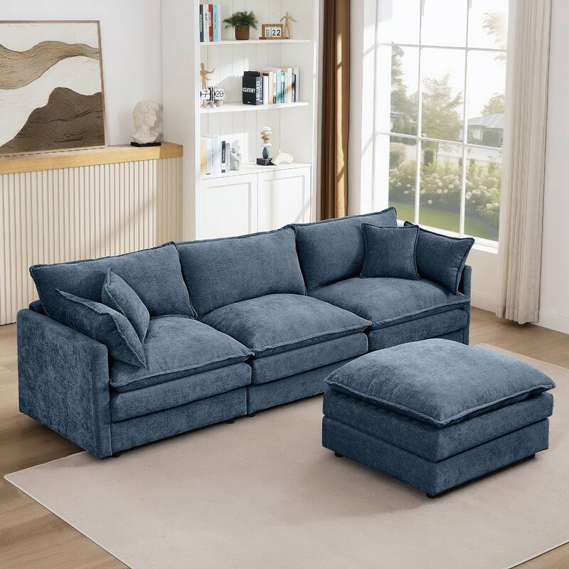 Modular Sectional Sofa, 102 Inch L Shaped Couch Set for Living Room - Blue