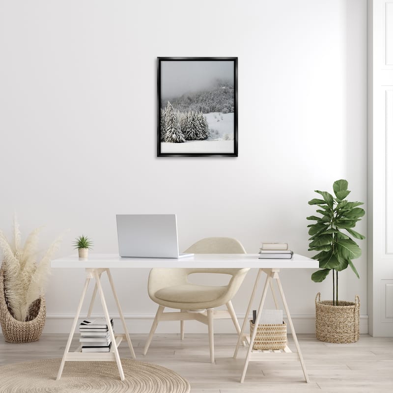 Stupell Winter Snowscape Woodland Trees Framed Floater Canvas Wall Art by Lil' Rue