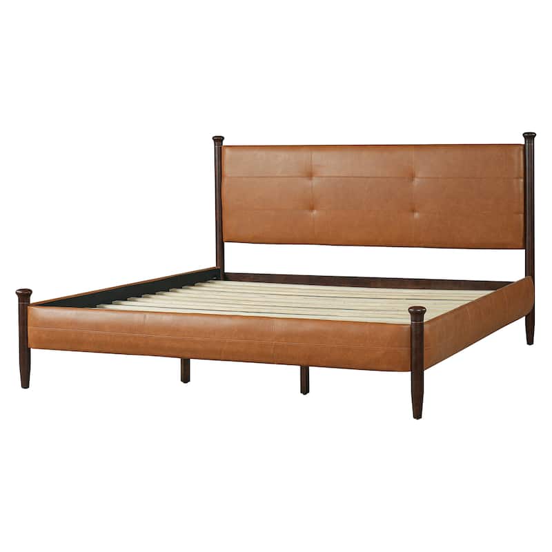 Christopher Knight Home - Sagemont PU Leather Upholstered Platform Bed with Tufted Headboard & Solid Wood Legs