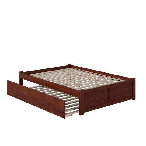 Concord Full Platform Bed with Twin Size Urban Trundle Bed in Walnut