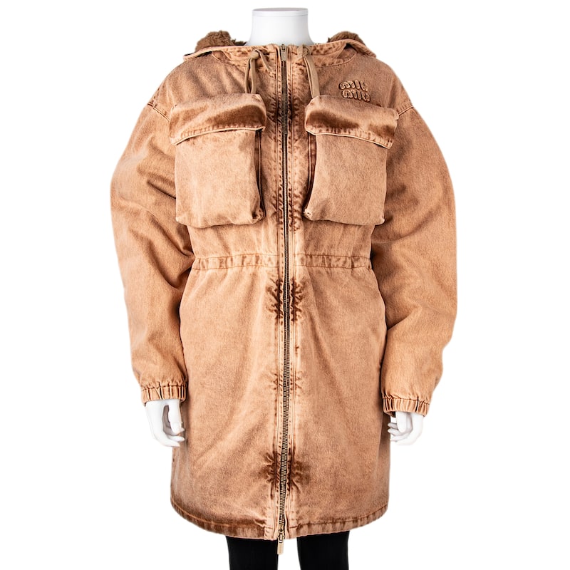 Miu Miu Acid-Washed Denim Hooded Parka - 46