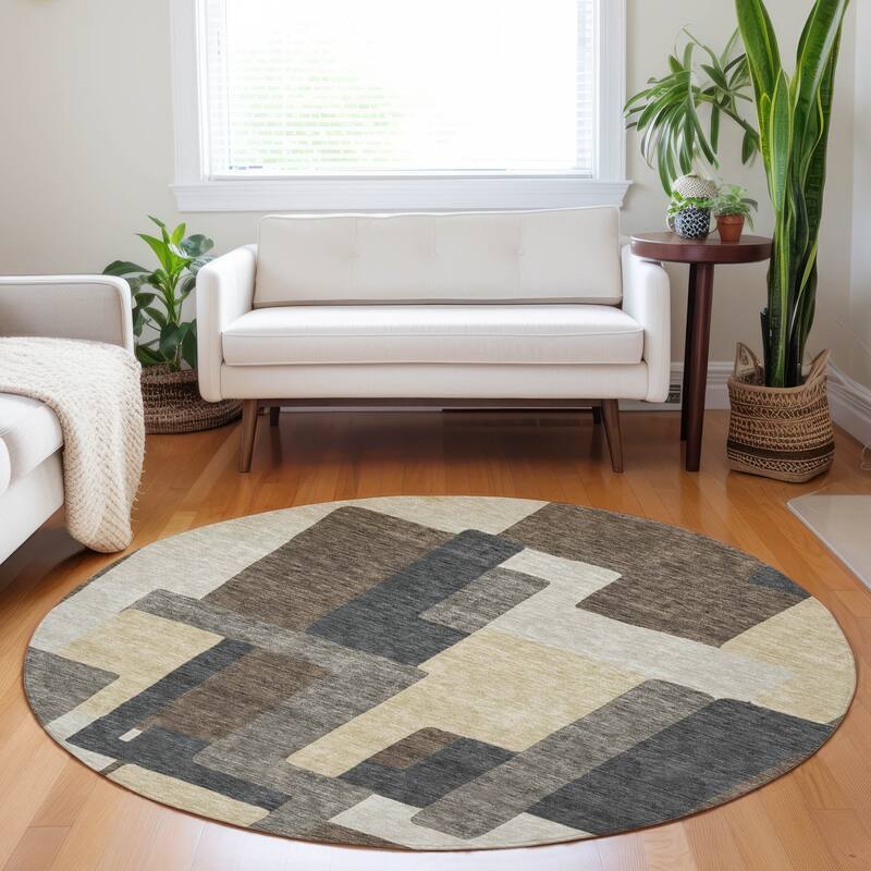 Premium Washable Super Soft Modern Geo Mayfield Rug - Chocolate - 8' x 8' - Round